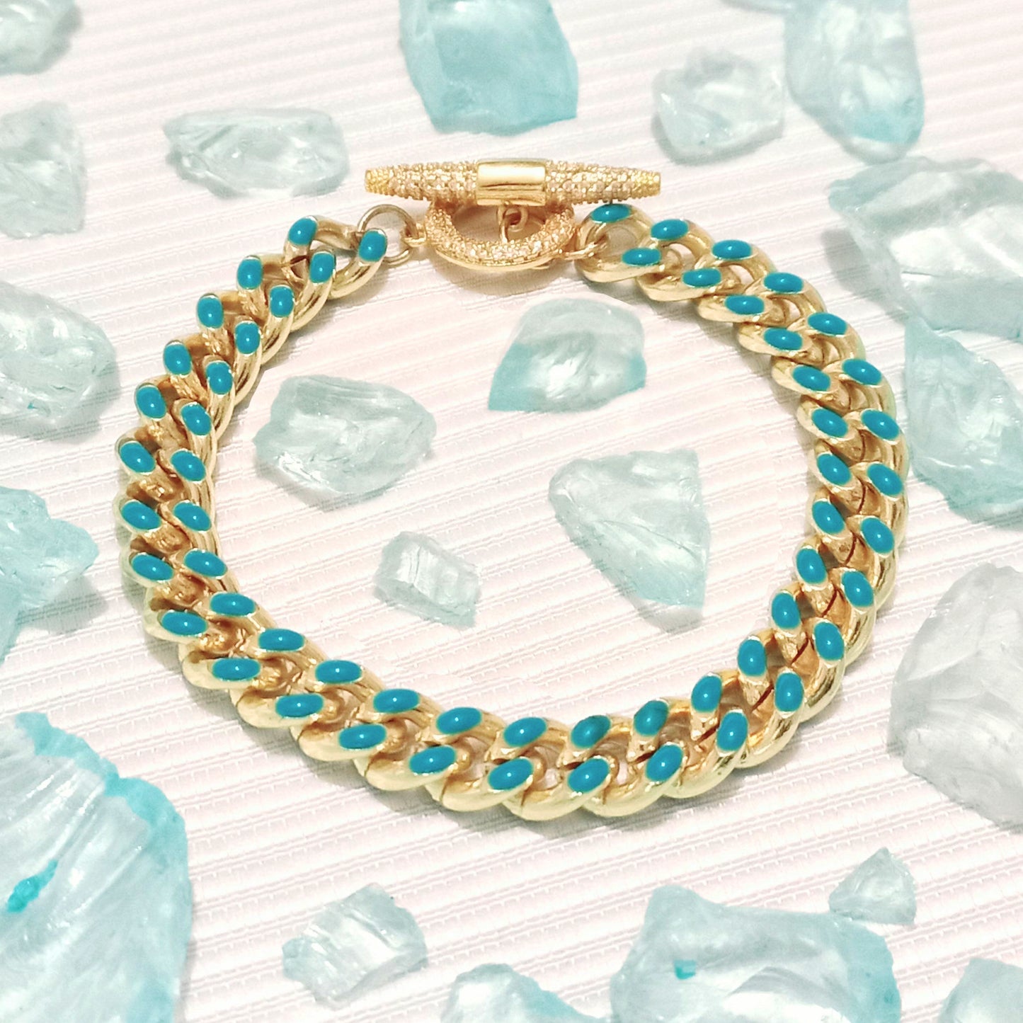 Pulsera Cadena Turquesa Dorada