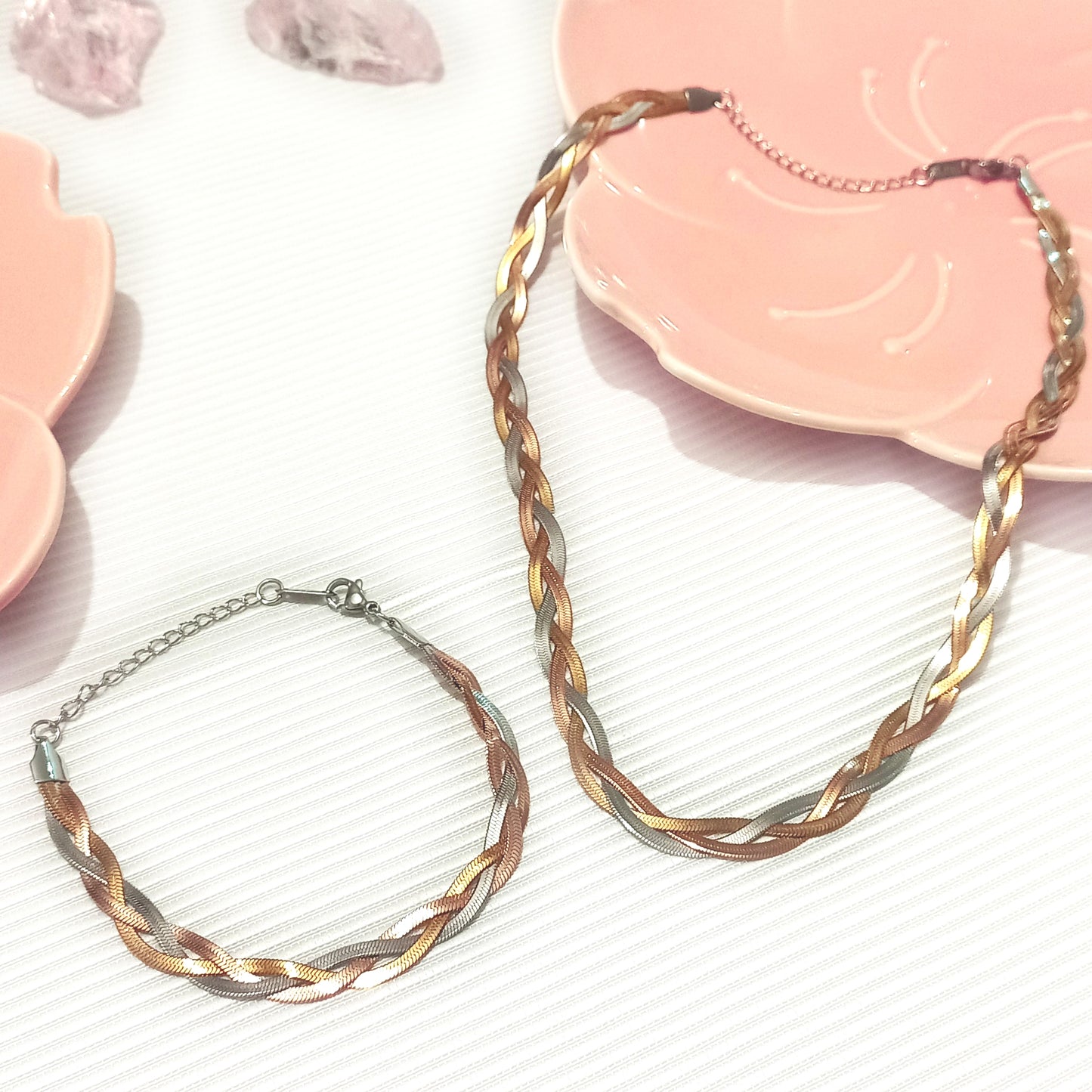 Juego de collar y pulsera dos metales